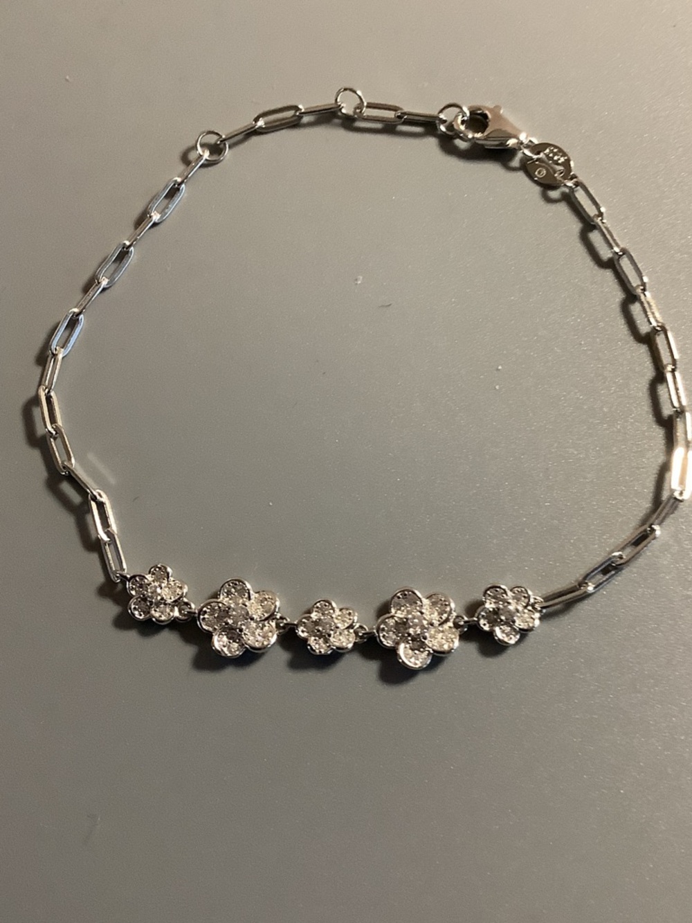 Sterling Silver Floral CZ Bracelet - Silver Flower Link Bracelet
